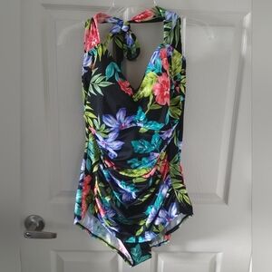 Ruby Ribbon Black Floral One Piece Swimsuit Size 20 NWOT